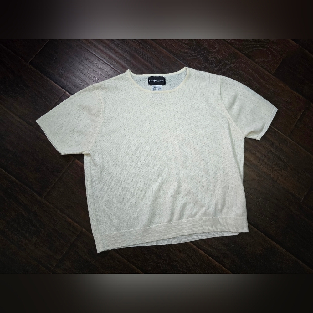 Sag Harbor Womens Cream Pullover Short Sleeve Sweater Large